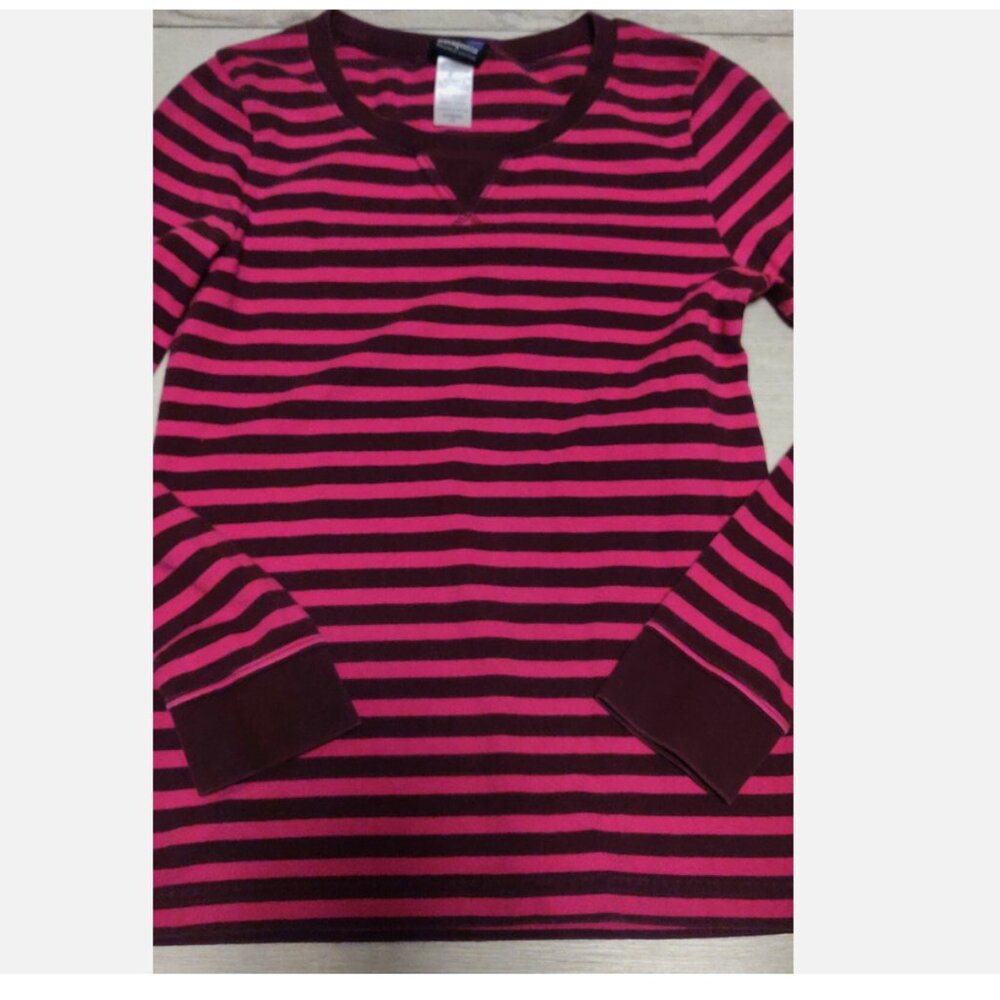 Patagonia Womens XS Long Sleeve Top Shirt Striped- Purple Pink Organic Cotton